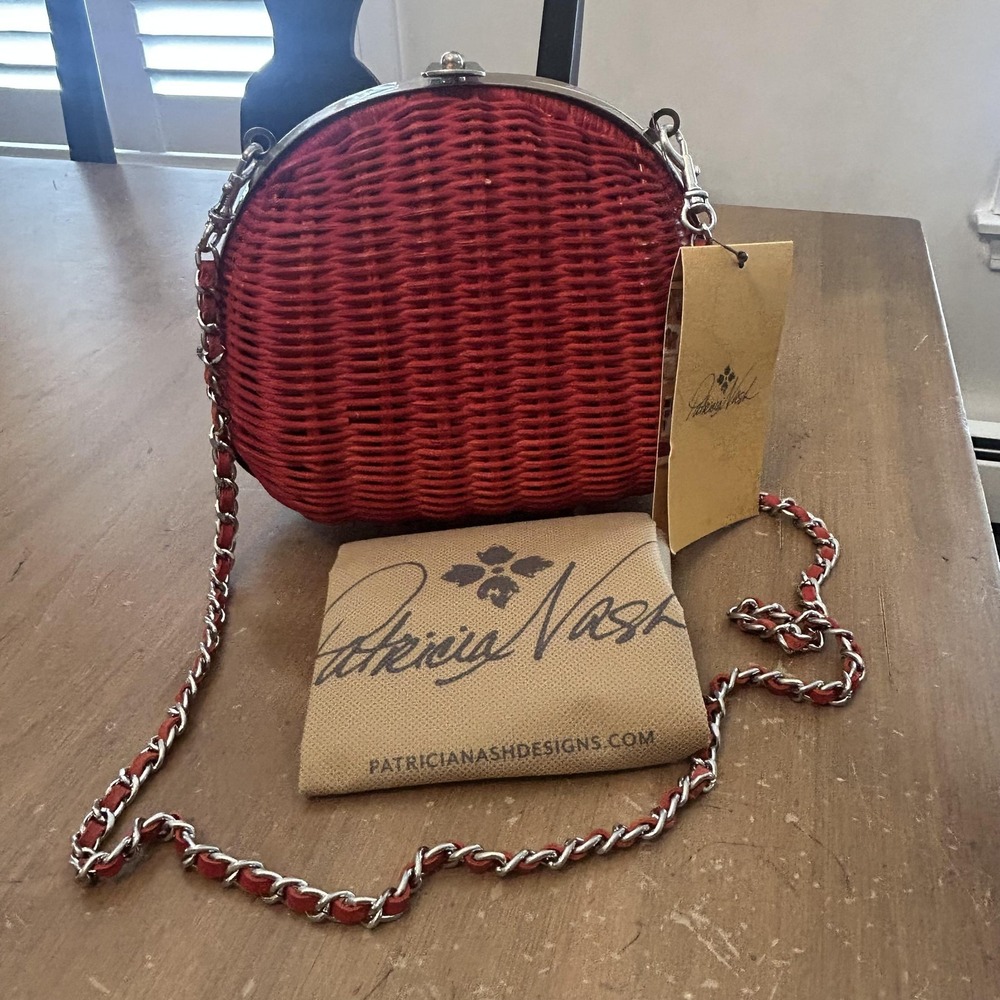 Patricia Nash Crossbody Bag Womens Small‎ Orange Wicker Melfi Clam Papaya Purse
